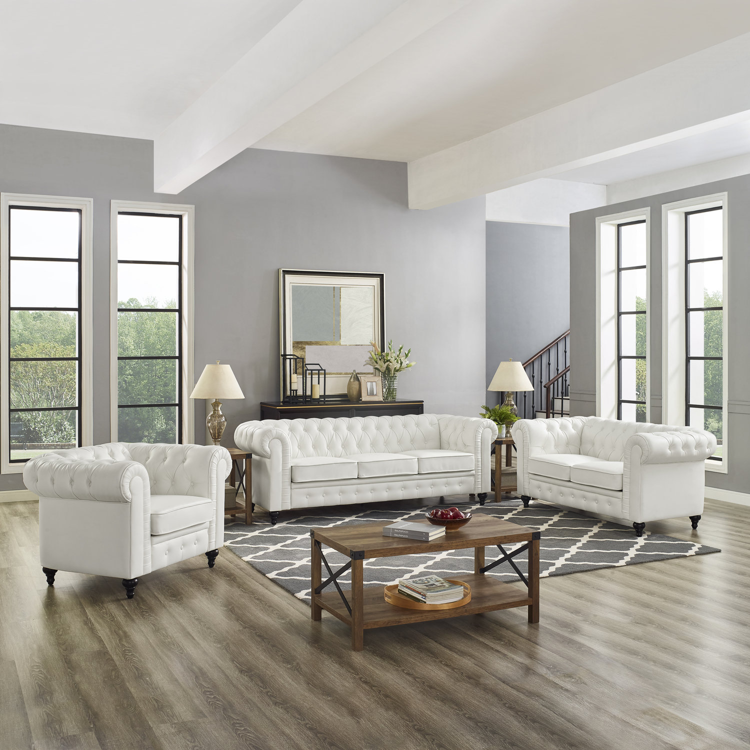 3 piece grey leather sofa set discount